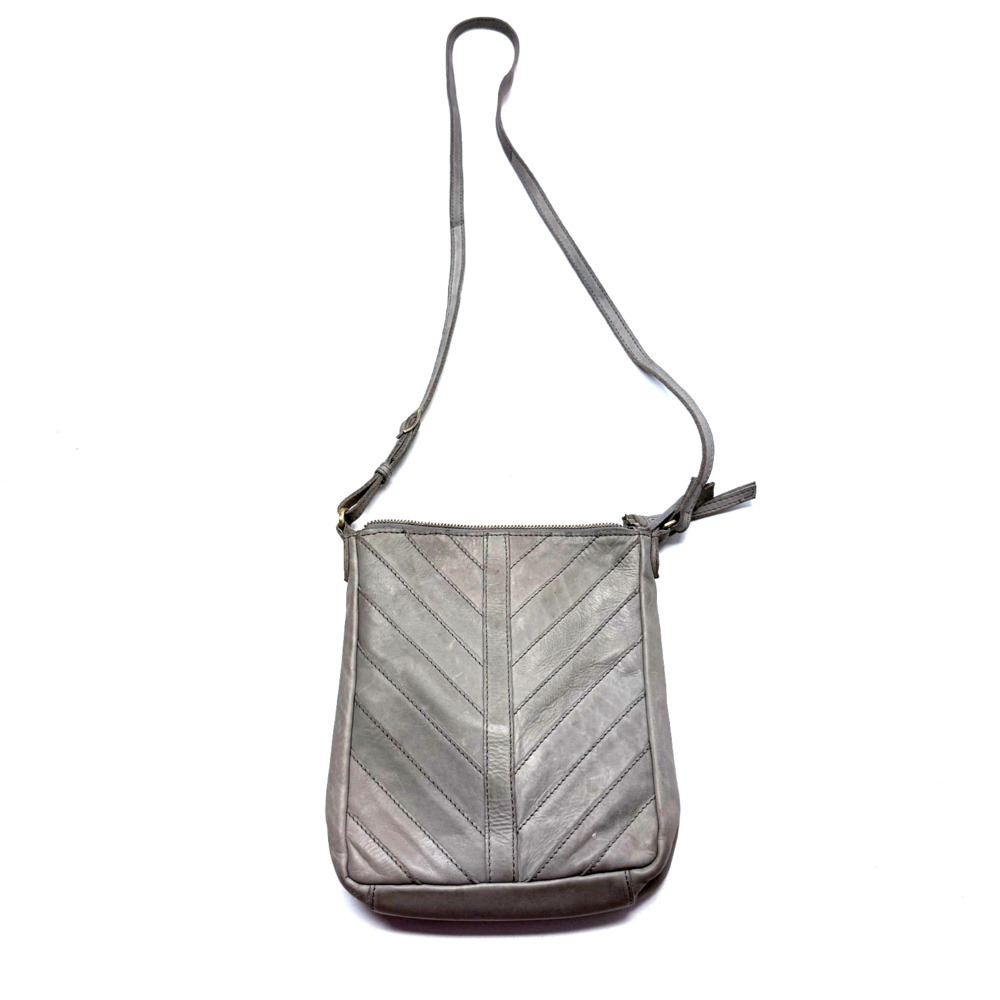 Margot Ney York Gray Leather Chevron Pattern Shoulder Bag